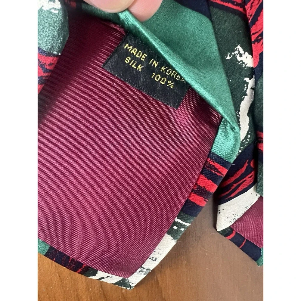 Sinsabang Silk Tie Vintage Abstract Print Holiday Christmas Red‎ Green